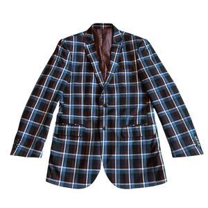 Bocaccio Uomo Plaid Button-Down Blazer Jacket Sport Coat Print Size 38R Men's